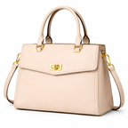 Glamour Posh Bella Top Handle Satchel – Beige Structured Handbag