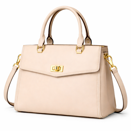 Glamour Posh Bella Top Handle Satchel – Beige Structured Handbag