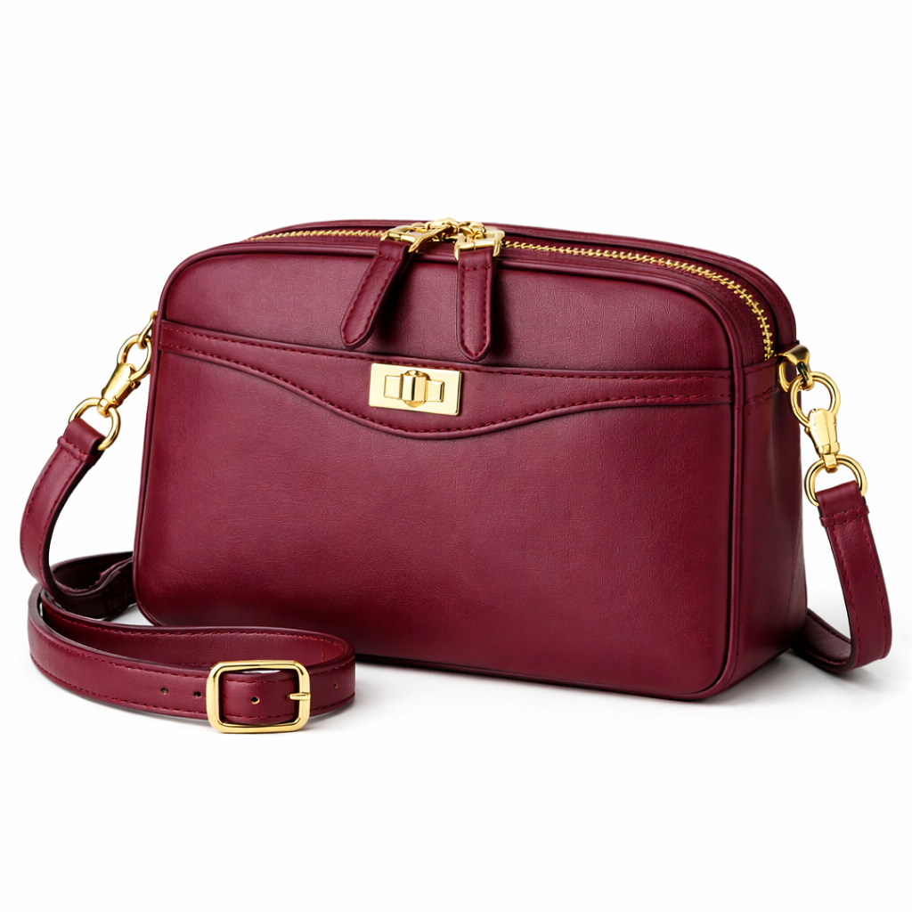 Glamour Posh Luna Crossbody Bag – Burgundy Compact Zip Bag