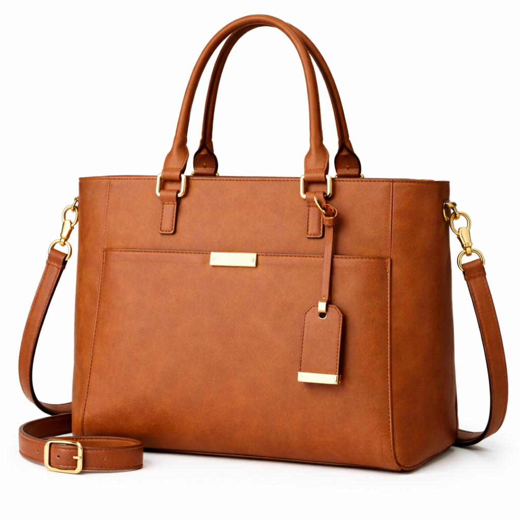 Glamour Posh Harper Tote Bag – Brown Leather Look Work Bag