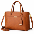 Glamour Posh Harper Tote Bag – Brown Leather Look Work Bag