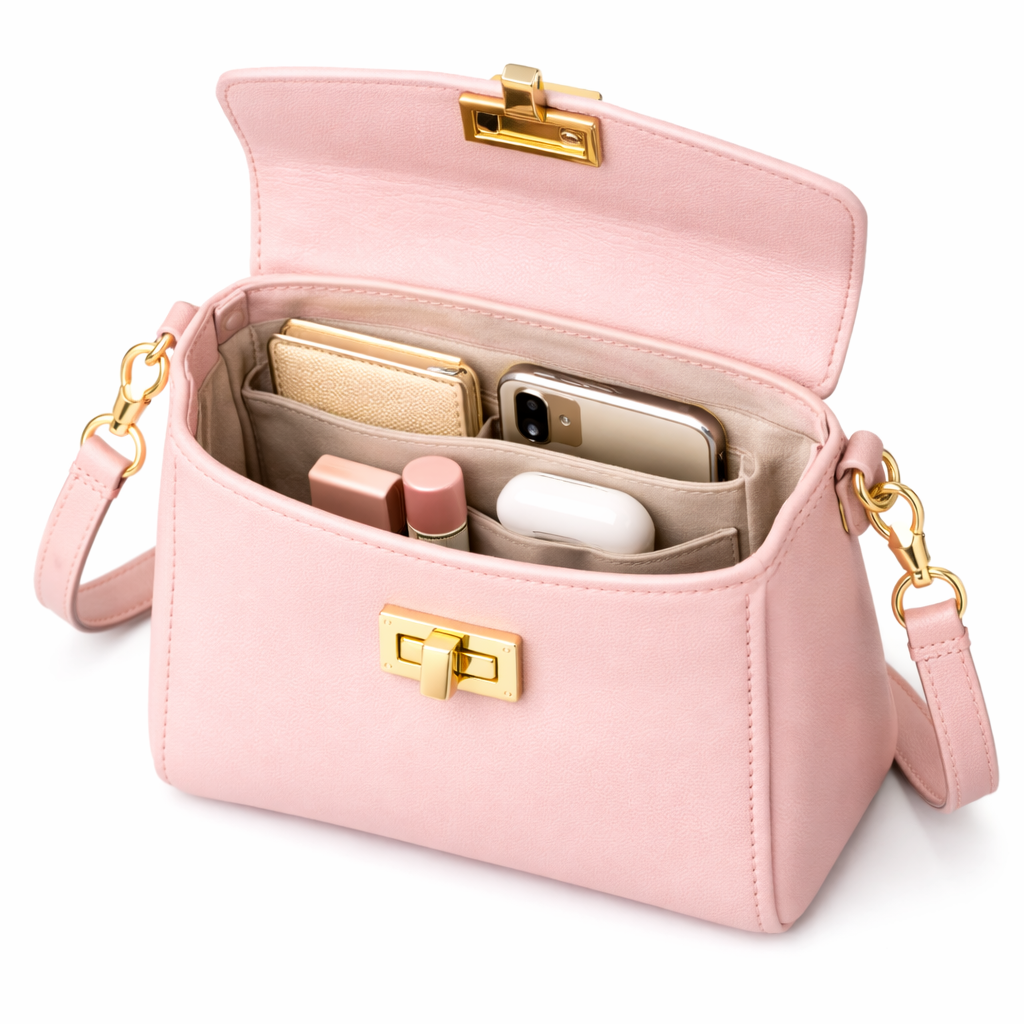 Glamour Posh Mia Mini Handbag – Pink Compact Top Handle Bag