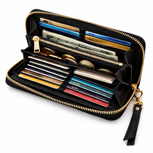 Glamour Posh Ella Zip Around Wallet – Black RFID Blocking Wallet