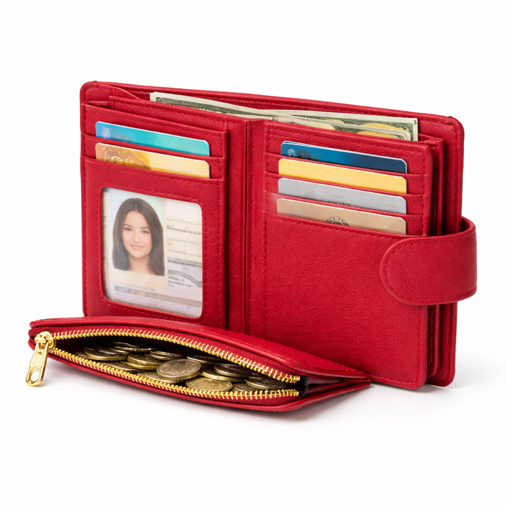 Glamour Posh Clara Bifold Wallet – Red Leather Look Wallet