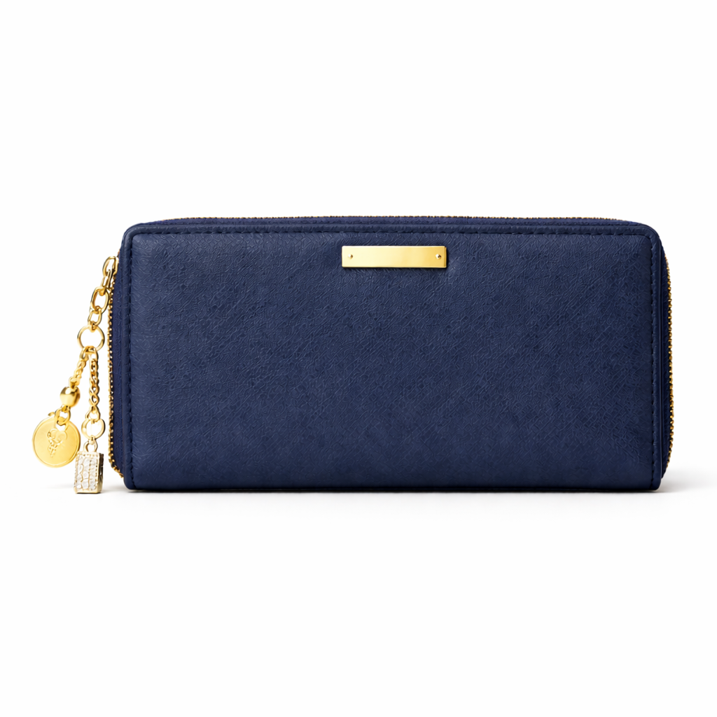 Glamour Posh Ivy Long Wallet – Navy Blue Zip Clutch Wallet