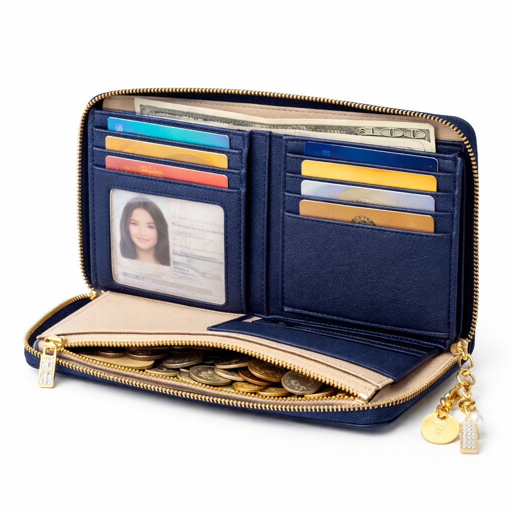 Glamour Posh Ivy Long Wallet – Navy Blue Zip Clutch Wallet