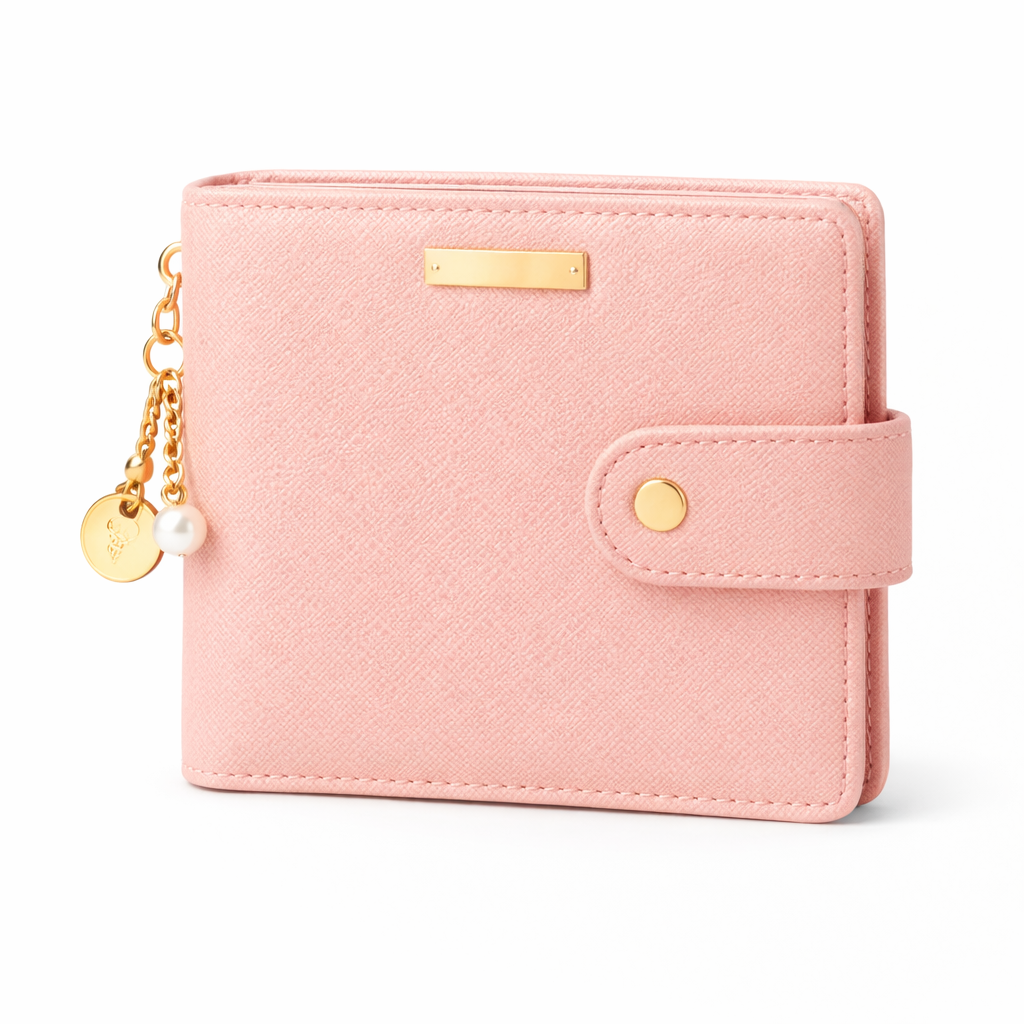 Glamour Posh Zoe Compact Wallet – Light Pink Snap Closure Wallet