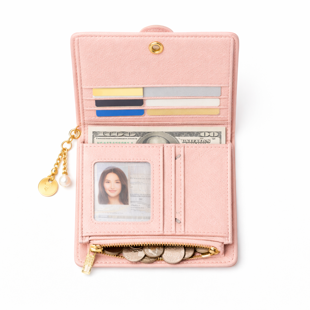 Glamour Posh Zoe Compact Wallet – Light Pink Snap Closure Wallet