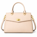 Glamour Posh Bella Top Handle Satchel – Beige Structured Handbag