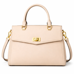 Glamour Posh Bella Top Handle Satchel – Beige Structured Handbag