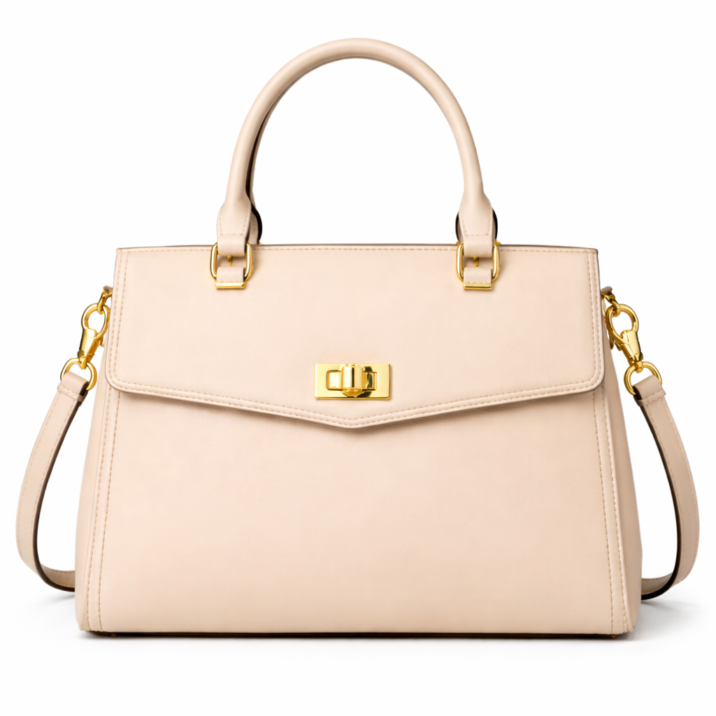 Glamour Posh Bella Top Handle Satchel – Beige Structured Handbag