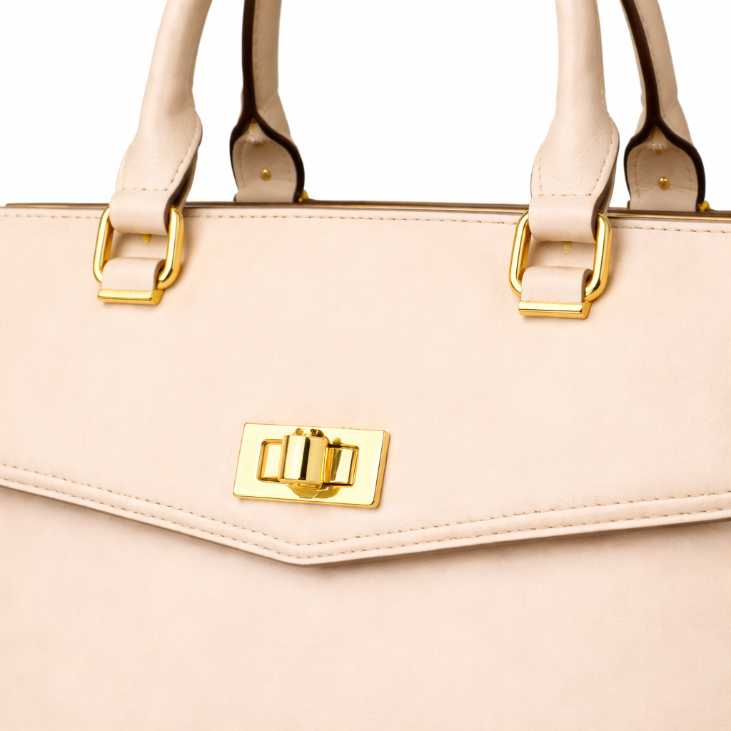 Glamour Posh Bella Top Handle Satchel – Beige Structured Handbag