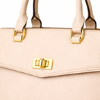 Glamour Posh Bella Top Handle Satchel – Beige Structured Handbag